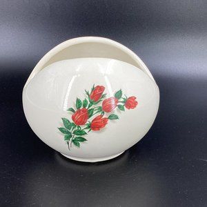 McCoy USA MCM Pottery Red Antique Rose Line Circle Open Top Planter Vase EUC